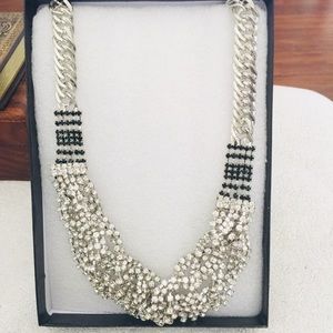 Rhinestone Glass Crystal Statement necklace Silver Tone